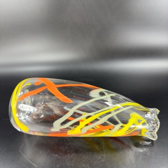 Hand Blown Studio Art Glass Swung Vase Clear Multicolor Swirls Hand Made Glass - Picture 7 of 16
